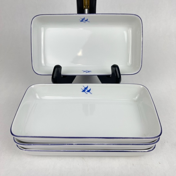 RARE Vintage JAL Japan Airlines Noritake Rectangular Snack Plates Cranes Set/4 - Picture 1 of 13